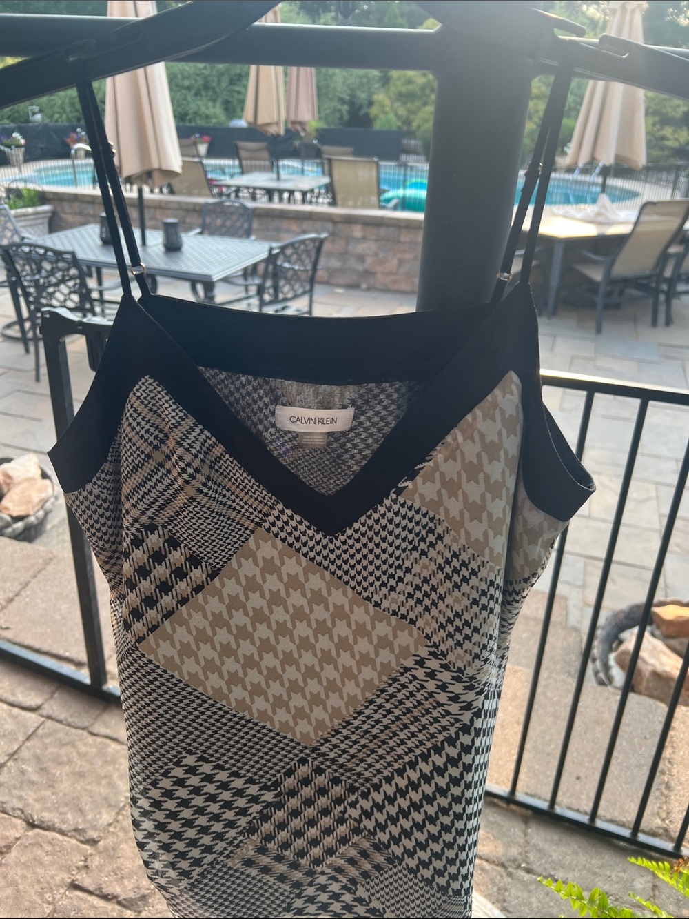 Calvin Klein Black and Tan Houndstooth Patterned Camisole